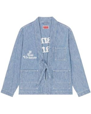 KENZO Logo Embroidered Belted Kimono Jacket - Blue