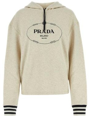 Prada Oversized Cotton Fleece Hoodie - Natural