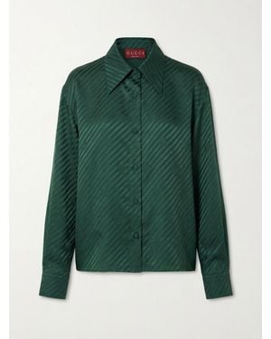 Gucci Jacquard Silk Shirt With Gg Cross - Green