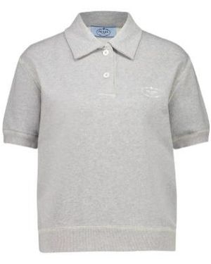 Prada Logo-Print Polo Top - Grey