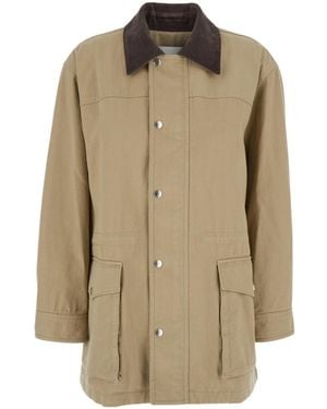 DUNST Jacket With Corduroy Collar And Snaps - Natural