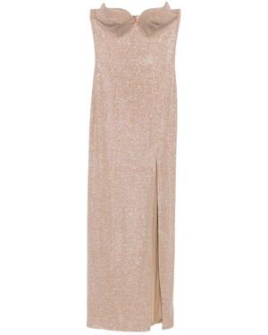 GIUSEPPE DI MORABITO Crystal-Embellished Side-Split Maxi Dress in Natural |  Lyst UK