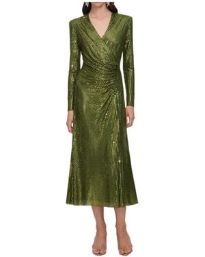 Self-Portrait Wrap Midi Dress - Green