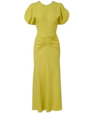 Victoria Beckham Bela Pleated Satin Midi Dress - Yellow