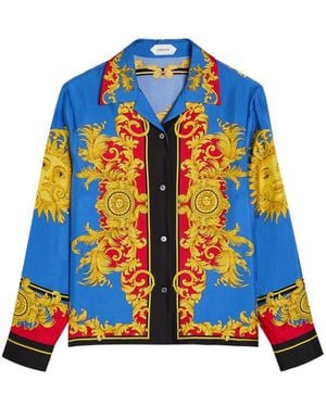 Versace Printed Silk-Twill Shirt - Blue