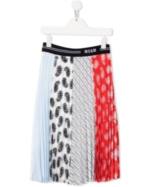 MSGM Teen Patchwork Pleated Midi Skirt - Red