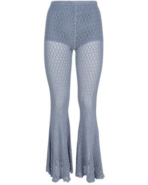 Blumarine Crochet-Knit Scallop-Edge Flared Trousers - Blue