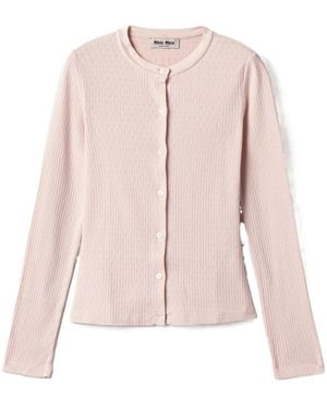 Miu Miu Pointelle Cotton Cardigan - Pink