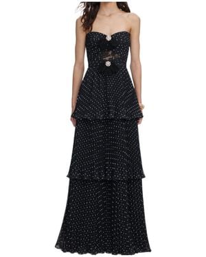 Self-Portrait Polka-Dot Tiered Dress - Black
