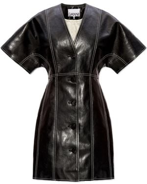 Ganni Dress From Faux Leather - Black