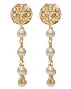 Tory Burch Moondance Pearl And Chain Earrings - Metallic
