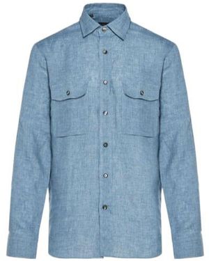 Brioni Long-Sleeved Military Shirt - Blue