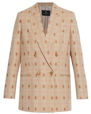Etro Checked Double-Breasted Blazer - Natural