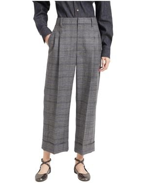Brunello Cucinelli Prince Of Wales Cropped Trousers - Grey