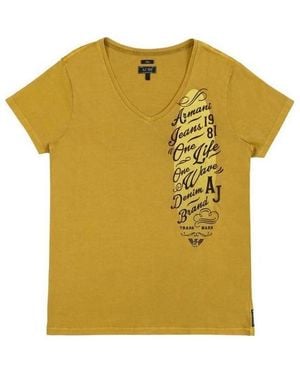 Armani Jeans Embroidered V-Collar Short-Sleeved T-Shirt - Yellow