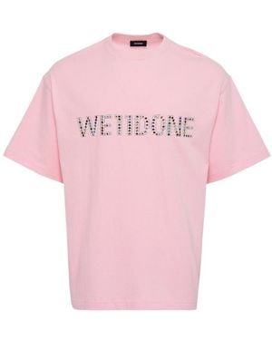 we11done Logo Embellished Crewneck T-Shirt - Pink