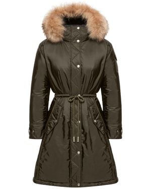 Moncler Moustique Hooded Shearling Trimmed Long Down Parka - Green