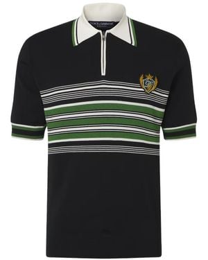 Dolce & Gabbana Embroidered Striped Silk And Cotton Polo Shirt - Black