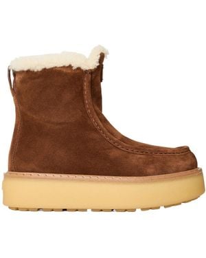 Prada Shearling-Lined Suede Ankle Boots - Brown