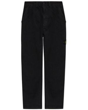 Stone Island Logo Patch Buttoned Jeans - Black