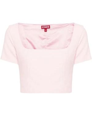 STAUD Anya Square-Neck Crop Blouse - Pink