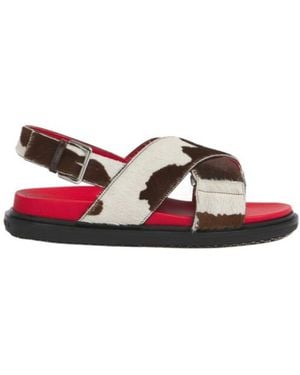 Marni And Cow-Print Ponyhair Fussbett - Red