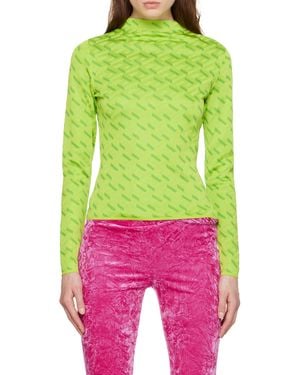 Versace La Greca Monogram Long-Sleeve Top - Green