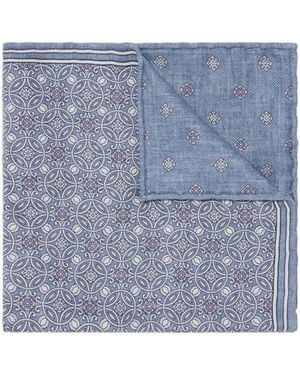 Brunello Cucinelli Geometric-Printed Finished Edge Pocket Square - Blue