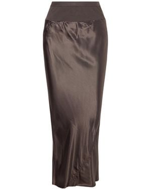 Rick Owens Ribbed Jersey And Recycled-Satin Midi Skirt - Brown
