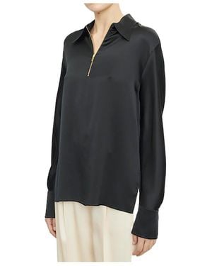 Vince Silk Long-Sleeve Blouse - Black