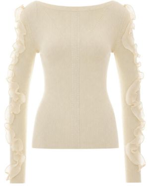 Liu Jo Ruffled-Sleeve Knitted Top - Natural