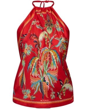 Etro Silk Top With Halterneck And Paisley Foliage Motif - Red