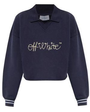 Off-White c/o Virgil Abloh Stripe Detailed V-Neck Sweatshirt - Blue