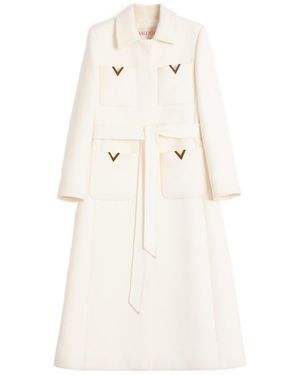 Valentino Drill Double-Breasted Belted Coat - Natural