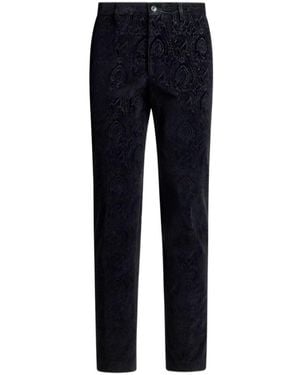 Etro Cotton Velvet Pants With Arnica Motif - Blue