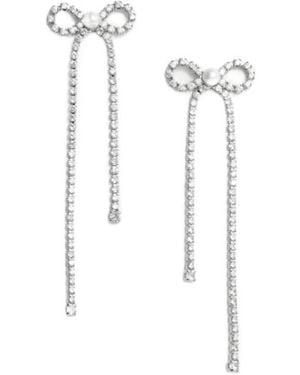 Self-Portrait Embellished Droplet Bow Earrings - White