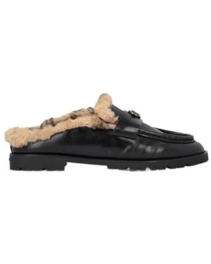 Pinko Shearling-Lined Leather Mules - Brown