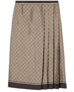 Gucci Gg Printed Silk Skirt - Natural