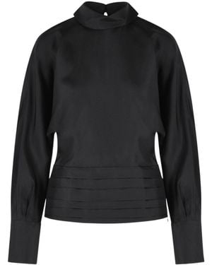 Rohe Mock-Neck Pleated Tuxedo Blouse - Black