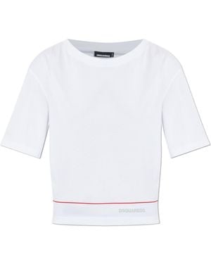 DSquared² Tape Cropped Breezy Fit T-Shirt - White