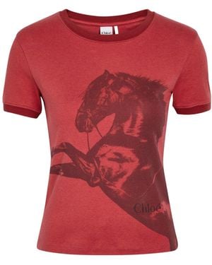 Chloé Print Cotton Slim-Fit T-Shirt - Red