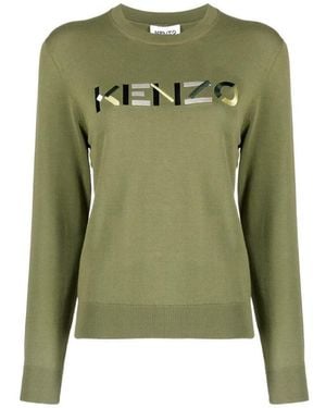 KENZO Embroidered Logo Crew Neck Jumper - Green