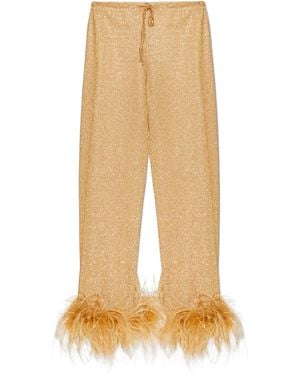 Oséree Feather-Trim Pants - Natural