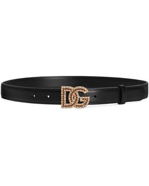 Dolce & Gabbana Embellished Logo-Buckle Belt - White