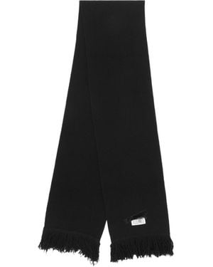 MM6 by Maison Margiela Logo Patch Fringed Edge Scarf - Black