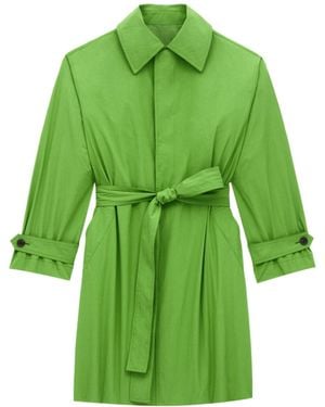 Saint Laurent Belted Long-Sleeved Car Coat - Green