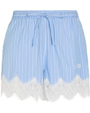Jonathan Simkhai Striped Lace-Trim Cotton-Poplin Shorts - Blue