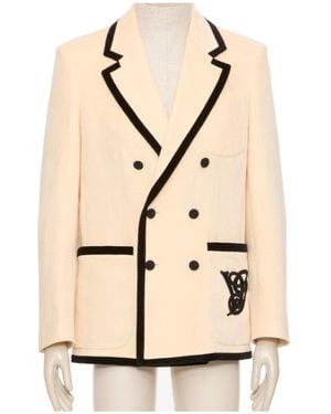 Valentino Double-Breasted Embroidered Blazer - Natural
