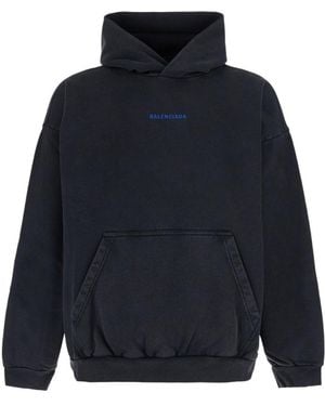 Balenciaga Long-Sleeved Hooded Sweatshirt - Blue