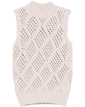 Eleventy Cable-Knit Sleeveless Top - White